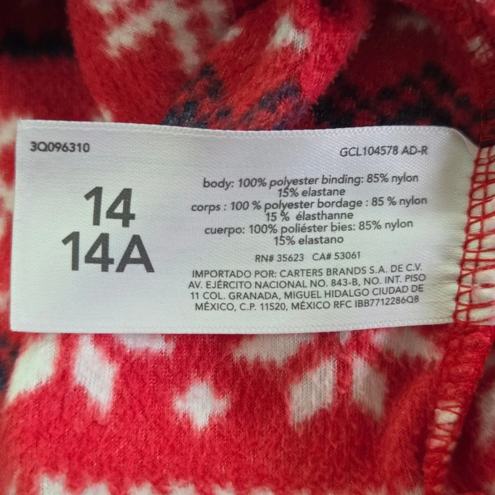 OshKosh B'gosh Fleece Pullover Kids 14 Red White Fair Isle Snowflake Quarter Zip